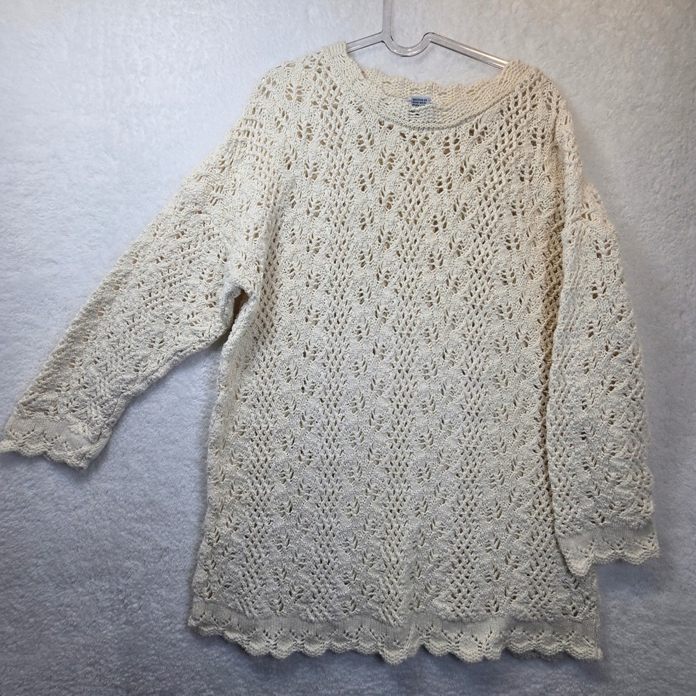 Vintage 100% Cotton Crochet Sweater One Size USA Boho Indie Artsy Art to Wear‎